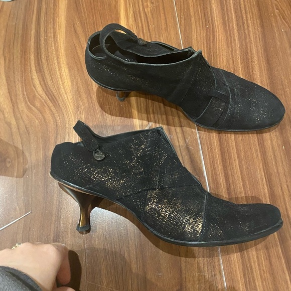 CYDWOQ Vintage / caution Leather Kitten heels bootie bronze metallic brown 39 9 - Picture 2 of 7